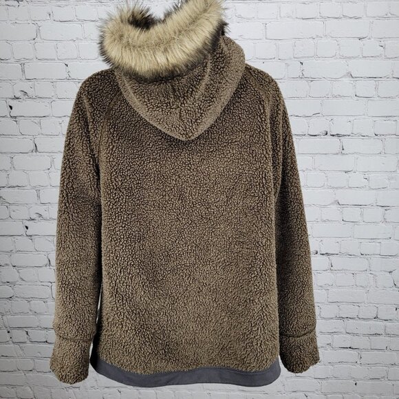 Eddie Bauer Grey Sherpa Lined Hooded Fur Trim Full Zip Jacket Size Medium M - Picture 6 of 16